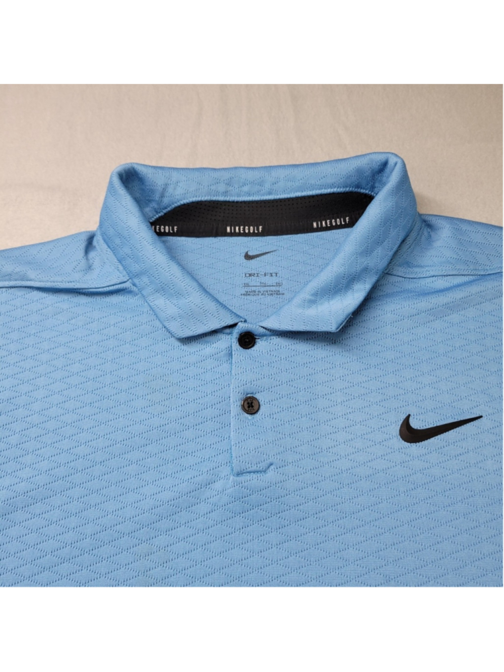 Nike Golf Polo Shirt MEn Size 2XL Blue Rubber Swoosh Logo Short Sleeve Dri-Fit - Picture 2 of 9